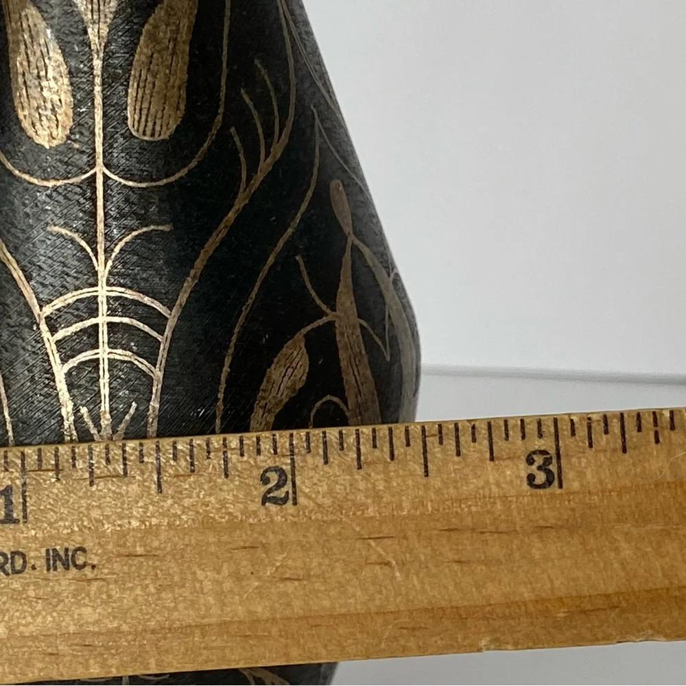 Vintage Brass Vase Etched India 7” Tall Metal Old Brown Bud Flower Engraved